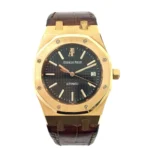 Audemars Piguet Royal Oak Black Dial 39mm Rose Gold With Brown Leather Watch Replica