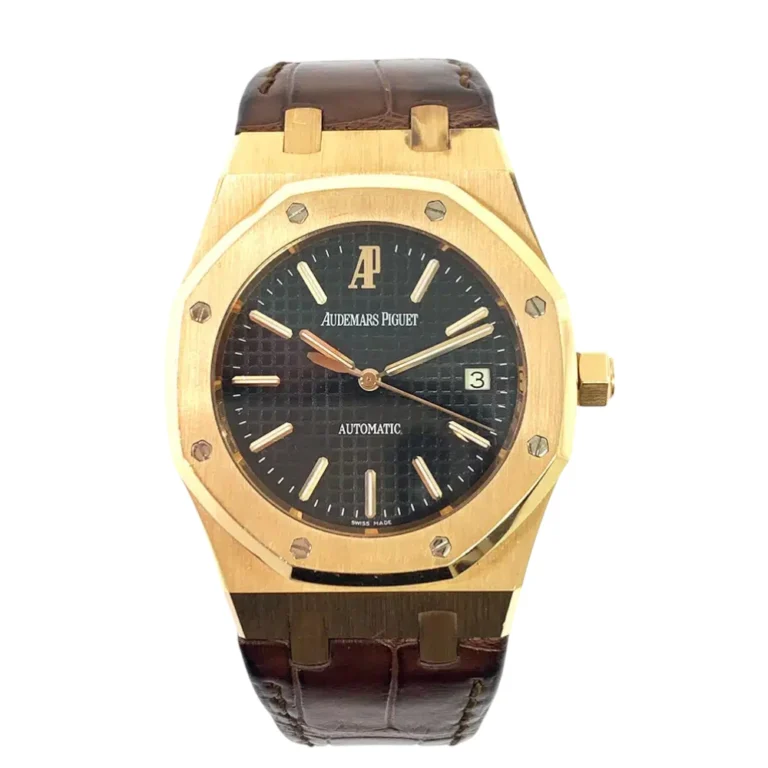 Audemars Piguet Royal Oak Black Dial 39mm Rose Gold With Brown Leather Watch Replica