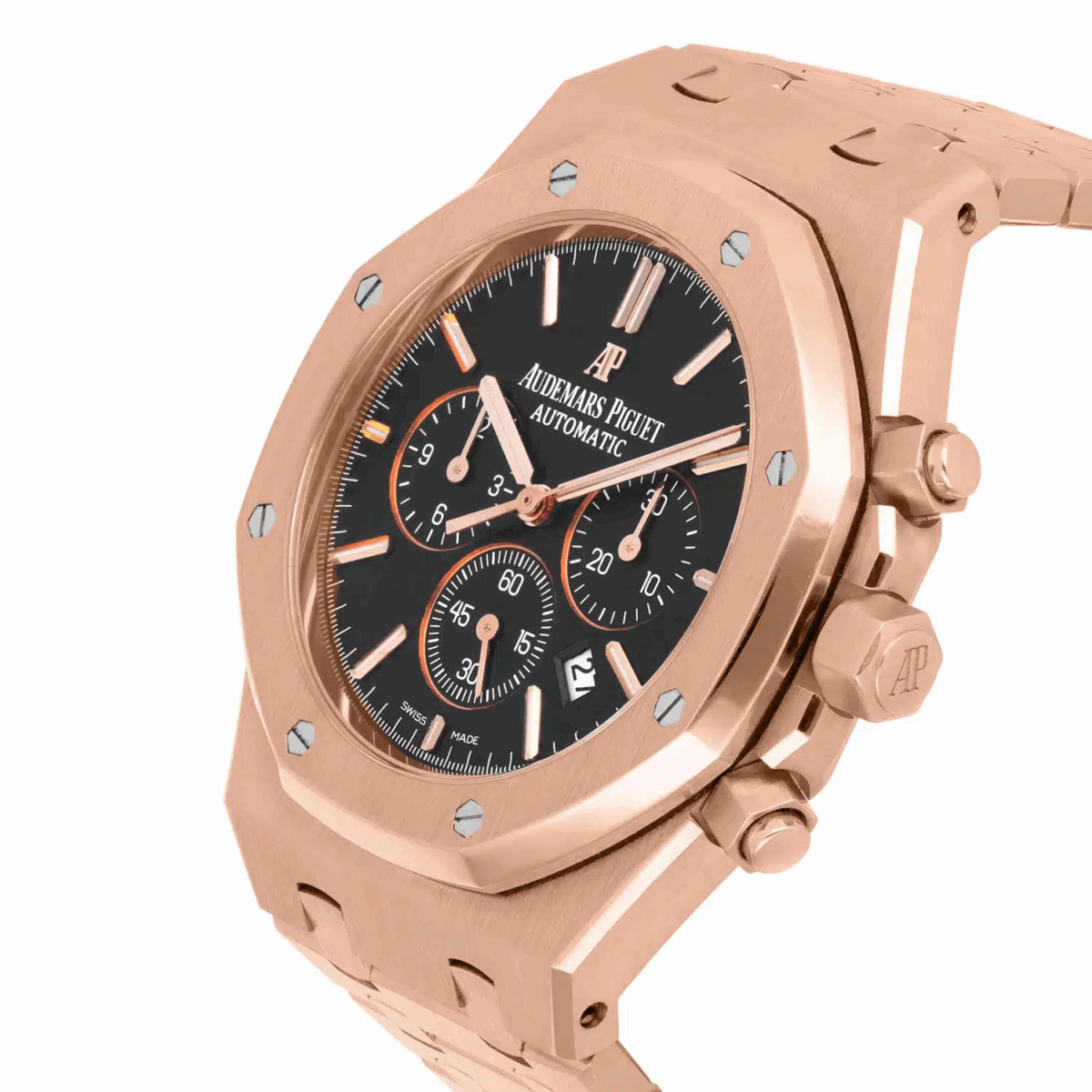 Audemars Piguet Royal Oak Chrono Rose Gold Black Mens Watch Replica