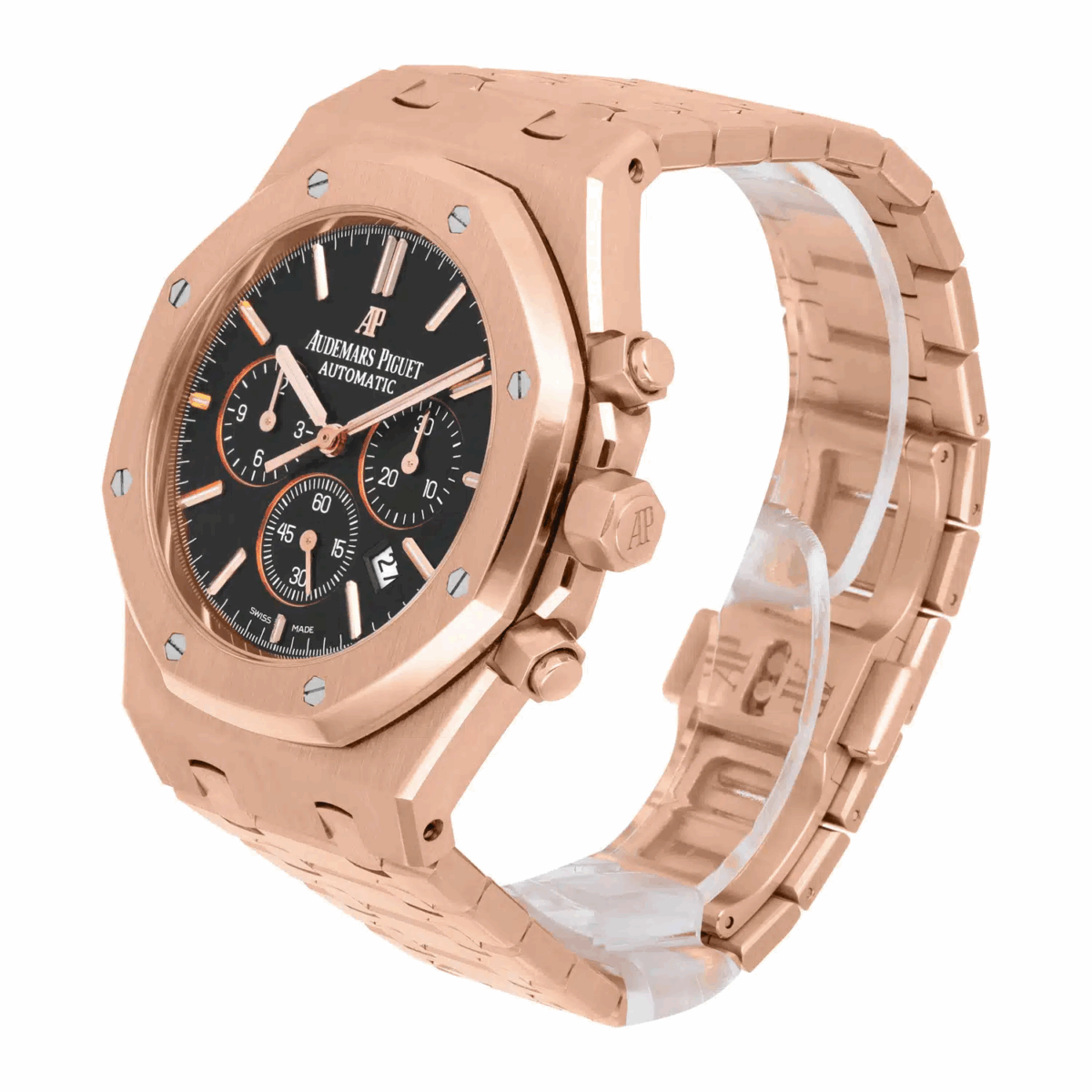 Audemars Piguet Royal Oak Chrono Rose Gold Black Mens Watch Replica