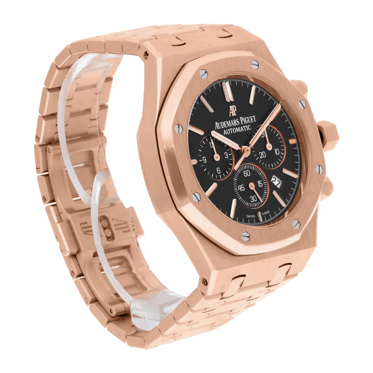 Audemars Piguet Royal Oak Chrono Rose Gold Black Mens Watch Replica