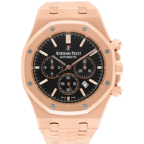 Audemars Piguet Royal Oak Chrono Rose Gold Black Mens Watch Replica