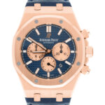 Audemars Piguet Royal Oak Chronograph Blue Dial Blue Leather Rose Gold Watch Replica