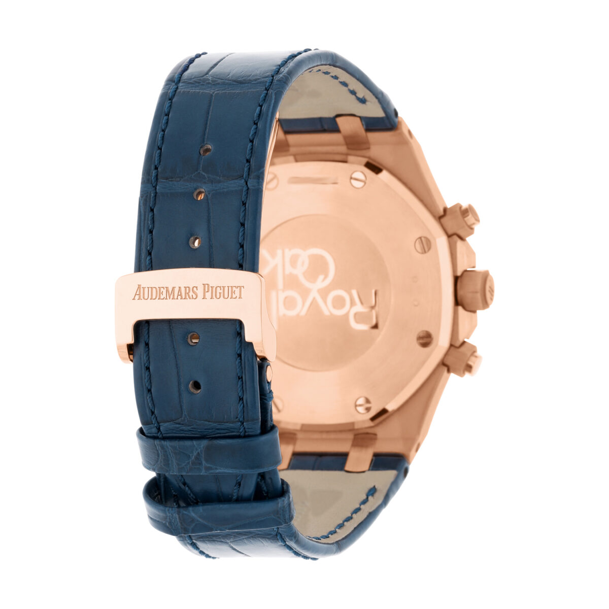 Audemars Piguet Royal Oak Chronograph Blue Dial Blue Leather Rose Gold Watch Replica