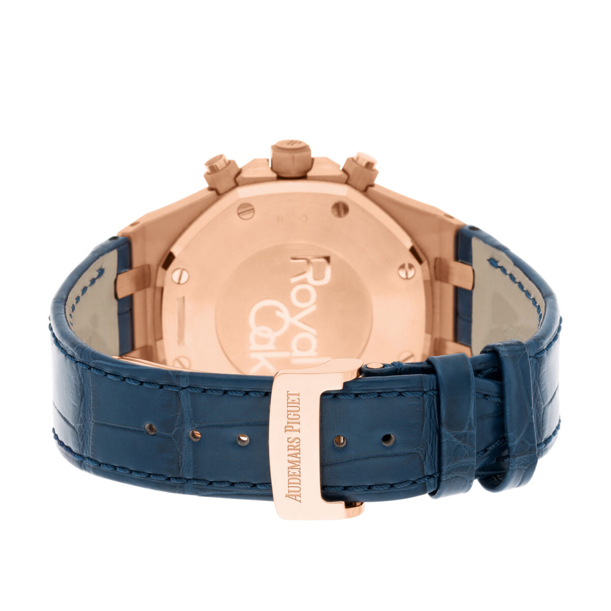 Audemars Piguet Royal Oak Chronograph Blue Dial Blue Leather Rose Gold Watch Replica