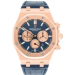 Audemars Piguet Royal Oak Chronograph Blue Dial Blue Leather Rose Gold Watch Replica
