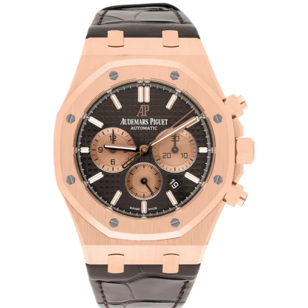 Audemars Piguet Royal Oak Chronograph Chocolate Dial Brown Leather Rose Gold Watch Replica