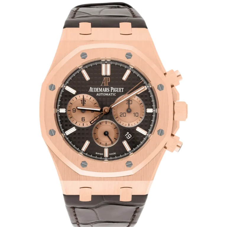 Audemars Piguet Royal Oak Chronograph Chocolate Dial Brown Leather Rose Gold Watch Replica