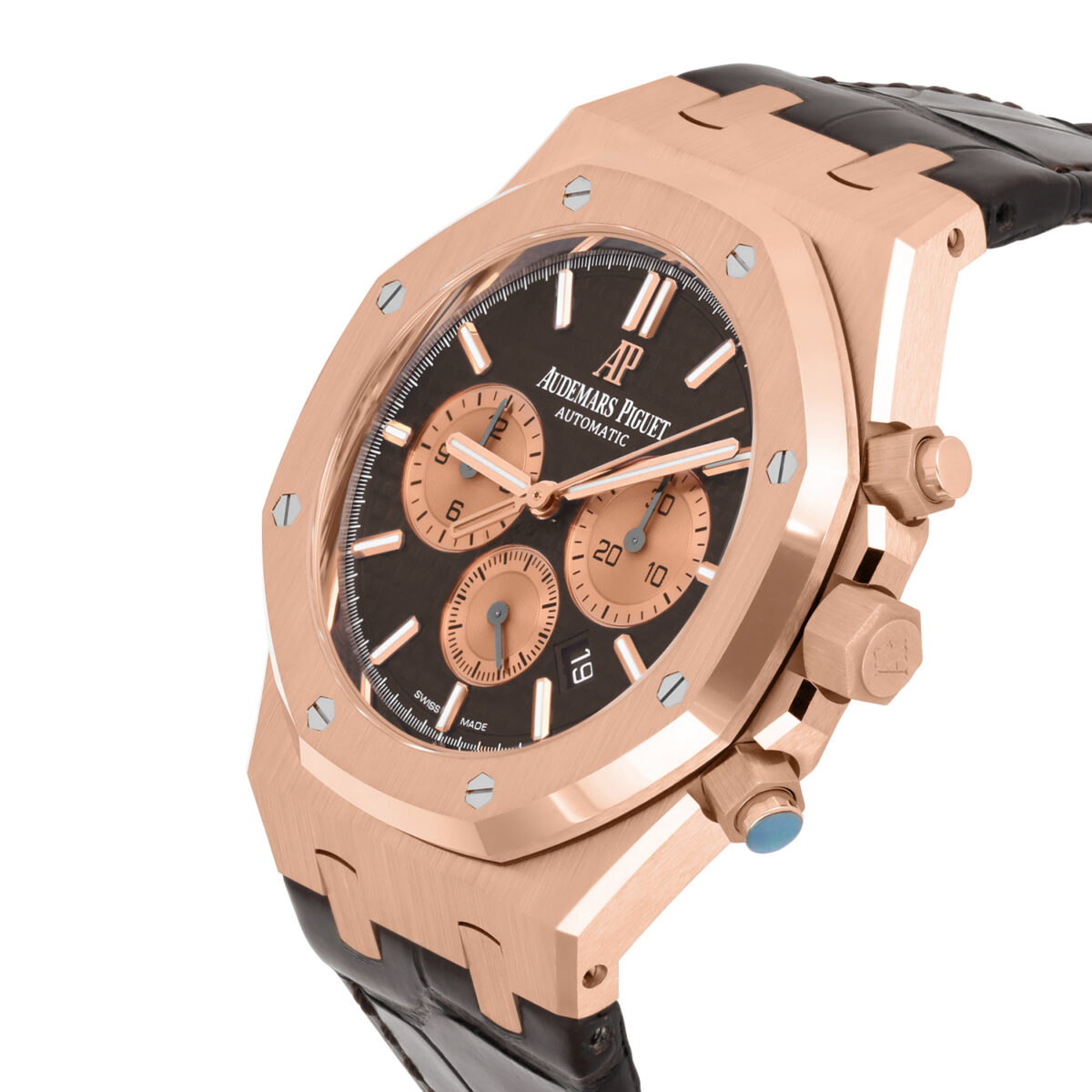 Audemars Piguet Royal Oak Chronograph Chocolate Dial Brown Leather Rose Gold Watch Replica