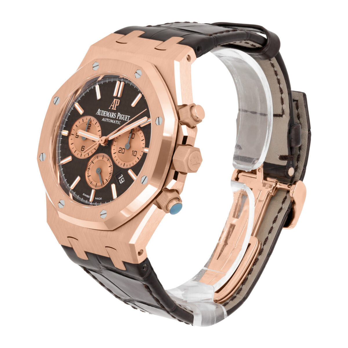 Audemars Piguet Royal Oak Chronograph Chocolate Dial Brown Leather Rose Gold Watch Replica