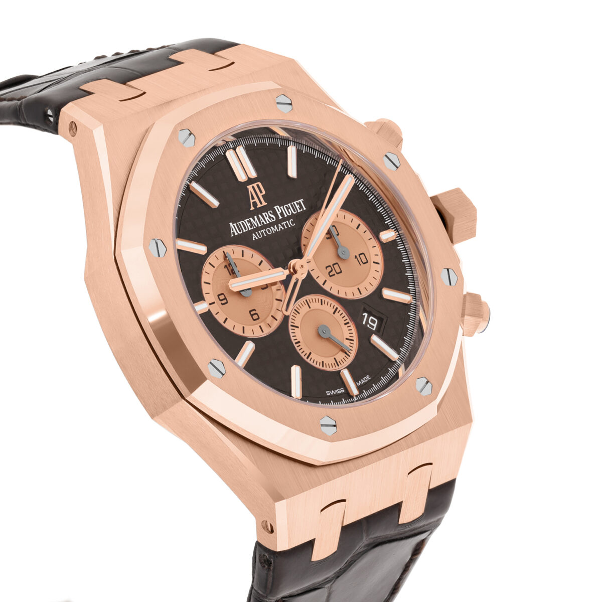 Audemars Piguet Royal Oak Chronograph Chocolate Dial Brown Leather Rose Gold Watch Replica