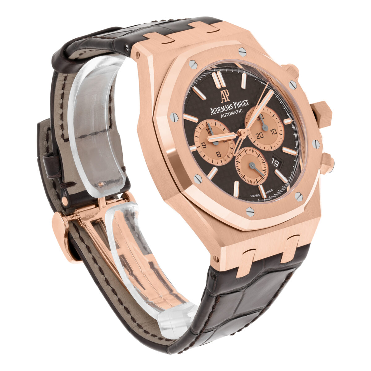 Audemars Piguet Royal Oak Chronograph Chocolate Dial Brown Leather Rose Gold Watch Replica