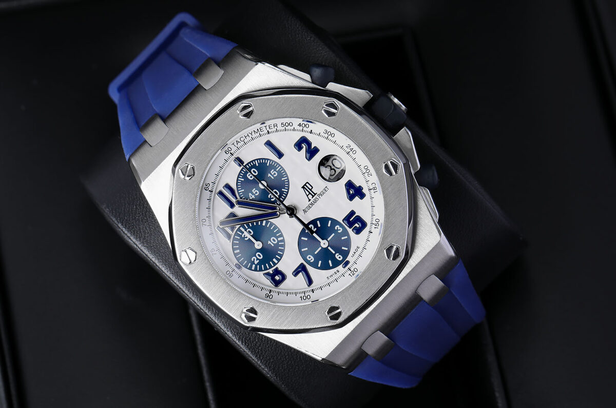 Audemars Piguet Royal Oak Chronograph Stainless Steel Watch Blue Rubber Strap Replica