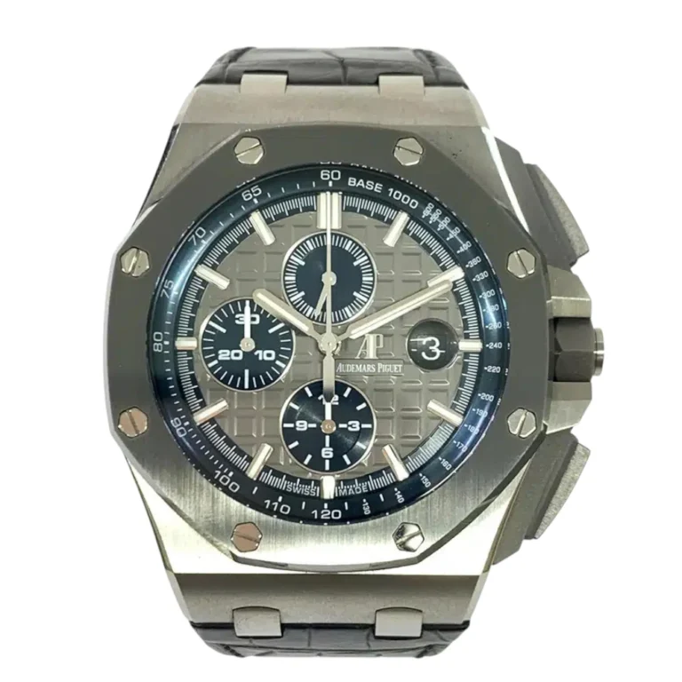 Audemars Piguet Royal Oak Chronograph Titanium with Black Leather Watch Grey Dial Replica