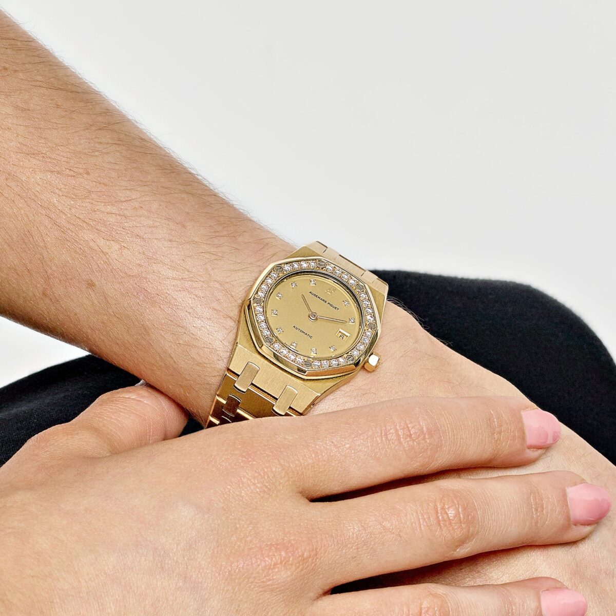 Audemars Piguet Royal Oak Ladies Yellow Gold Champagne Diamond Bezel Diamond Dial Replica