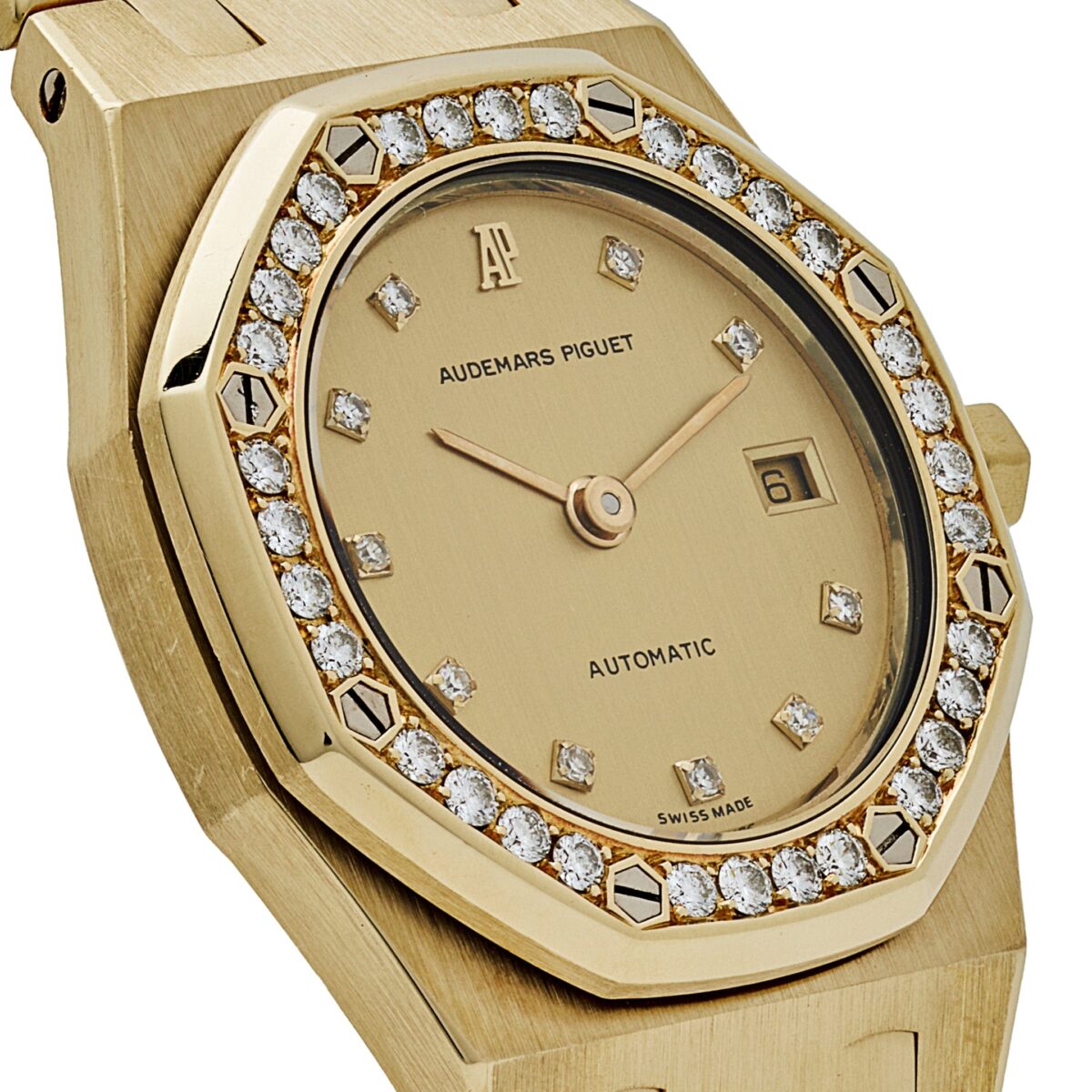 Audemars Piguet Royal Oak Ladies Yellow Gold Champagne Diamond Bezel Diamond Dial Replica