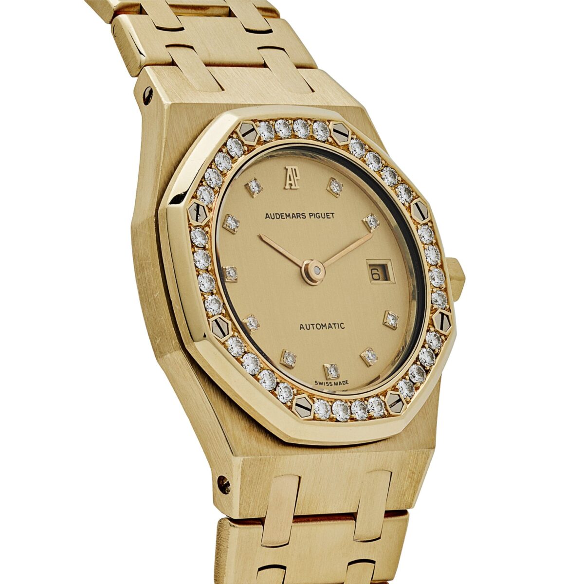 Audemars Piguet Royal Oak Ladies Yellow Gold Champagne Diamond Bezel Diamond Dial Replica