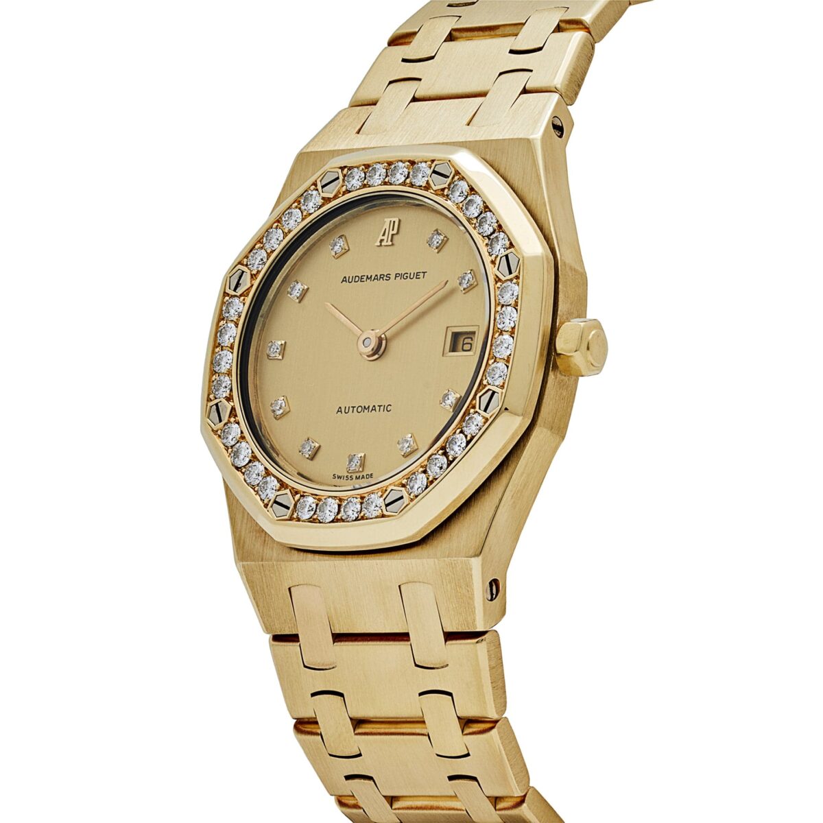 Audemars Piguet Royal Oak Ladies Yellow Gold Champagne Diamond Bezel Diamond Dial Replica