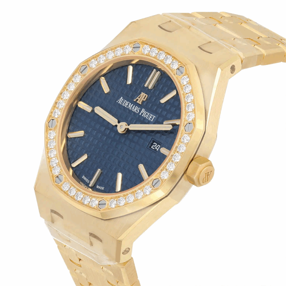 Audemars Piguet Royal Oak Lady 33 Blue Dial Yellow Gold Diamond Replica