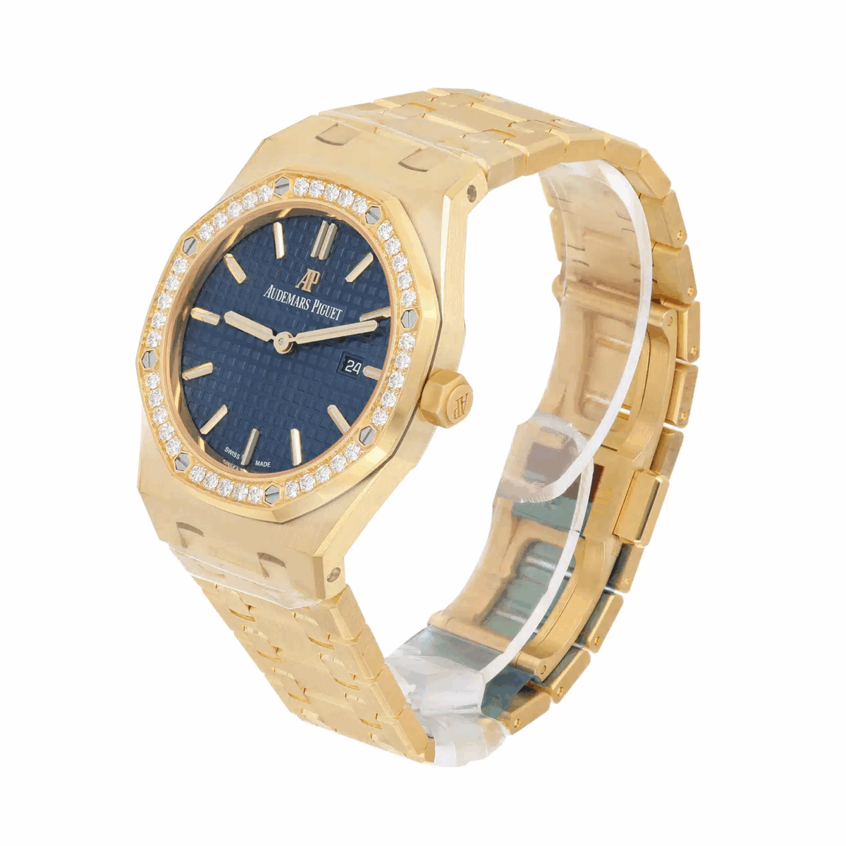 Audemars Piguet Royal Oak Lady 33 Blue Dial Yellow Gold Diamond Replica