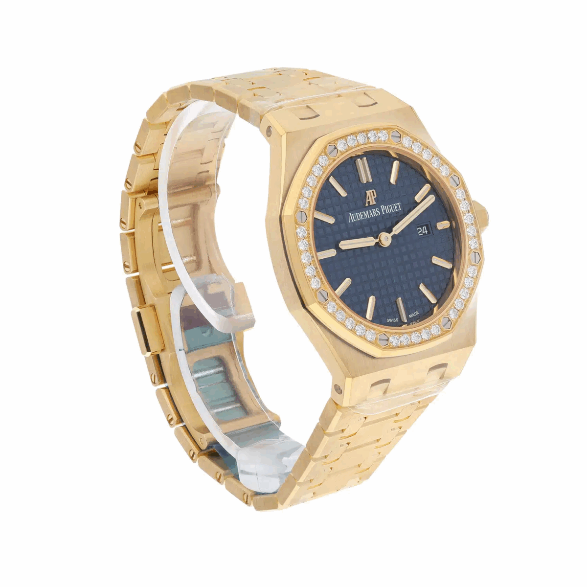 Audemars Piguet Royal Oak Lady 33 Blue Dial Yellow Gold Diamond Replica