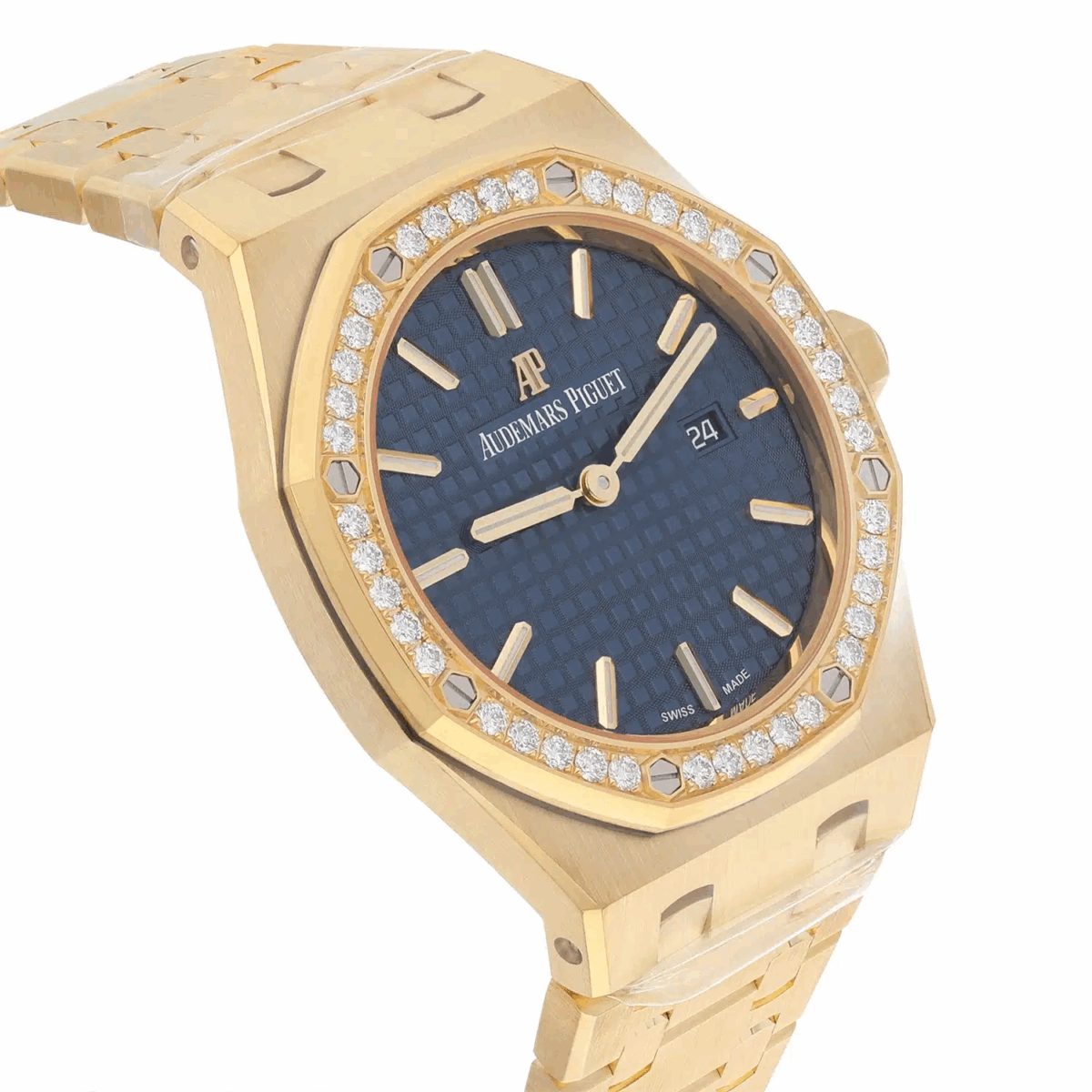 Audemars Piguet Royal Oak Lady 33 Blue Dial Yellow Gold Diamond Replica