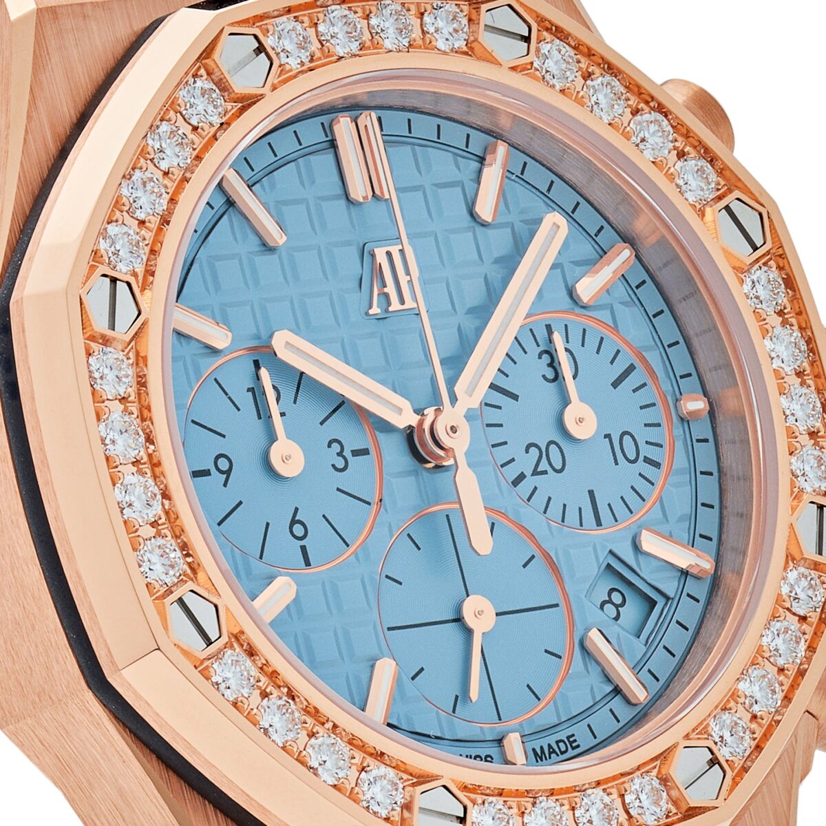 Audemars Piguet Royal Oak Offshore Chronograph Rose Gold Blue Dial Diamond Bezel Replica