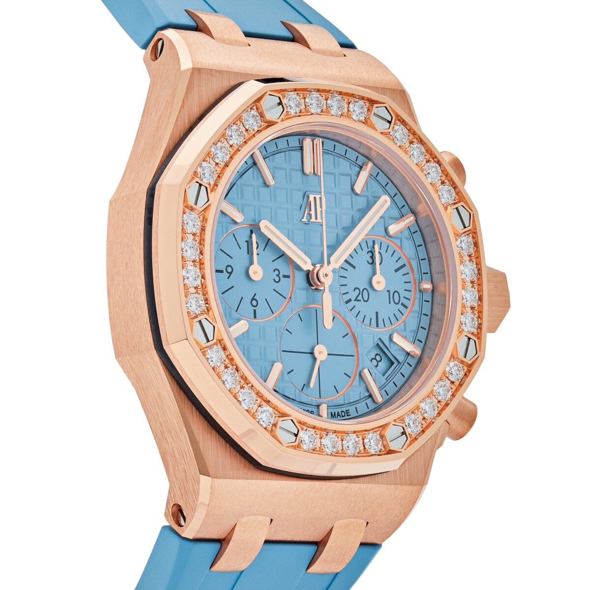 Audemars Piguet Royal Oak Offshore Chronograph Rose Gold Blue Dial Diamond Bezel Replica