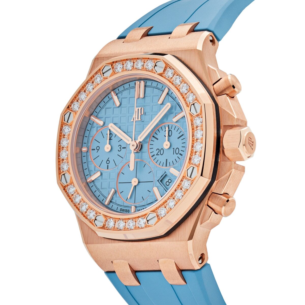 Audemars Piguet Royal Oak Offshore Chronograph Rose Gold Blue Dial Diamond Bezel Replica