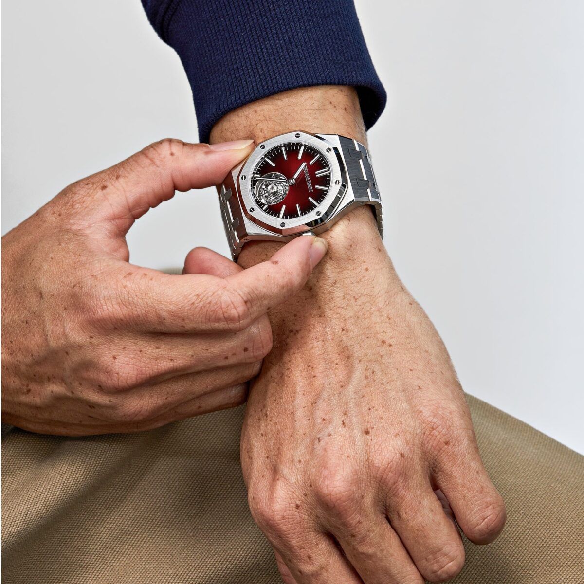 Audemars Piguet Royal Oak Selfwinding Flying Tourbillon Red Burgundy Stainless Steel Replica
