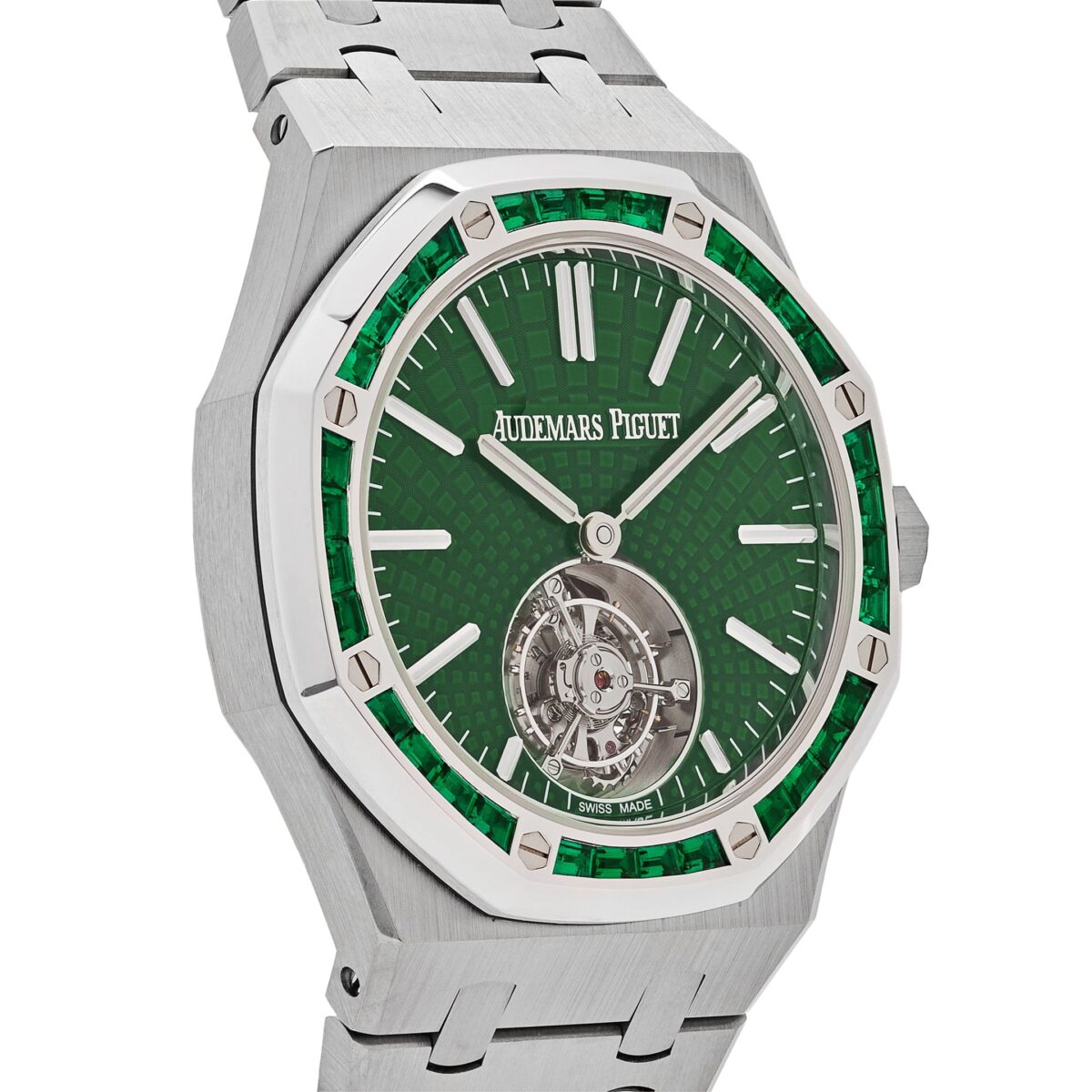 Audemars Piguet Royal Oak Selfwinding Flying Tourbillon Titanium White Gold Emerald Bezel Limited Edition Replica