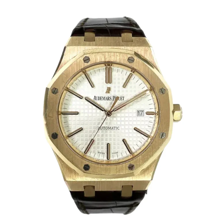 Audemars Piguet Royal Oak Silver Dial 41mm Rose Gold Brown Leather Replica