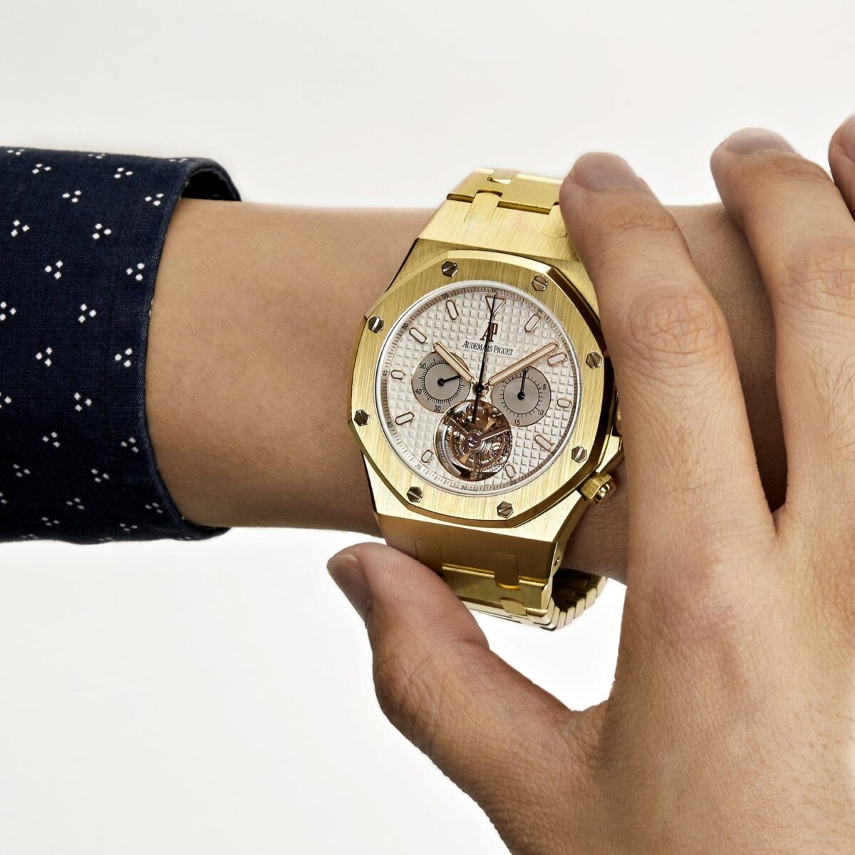 Audemars Piguet Royal Oak Tourbillon Chronograph Yellow Gold Silver Dial Replica