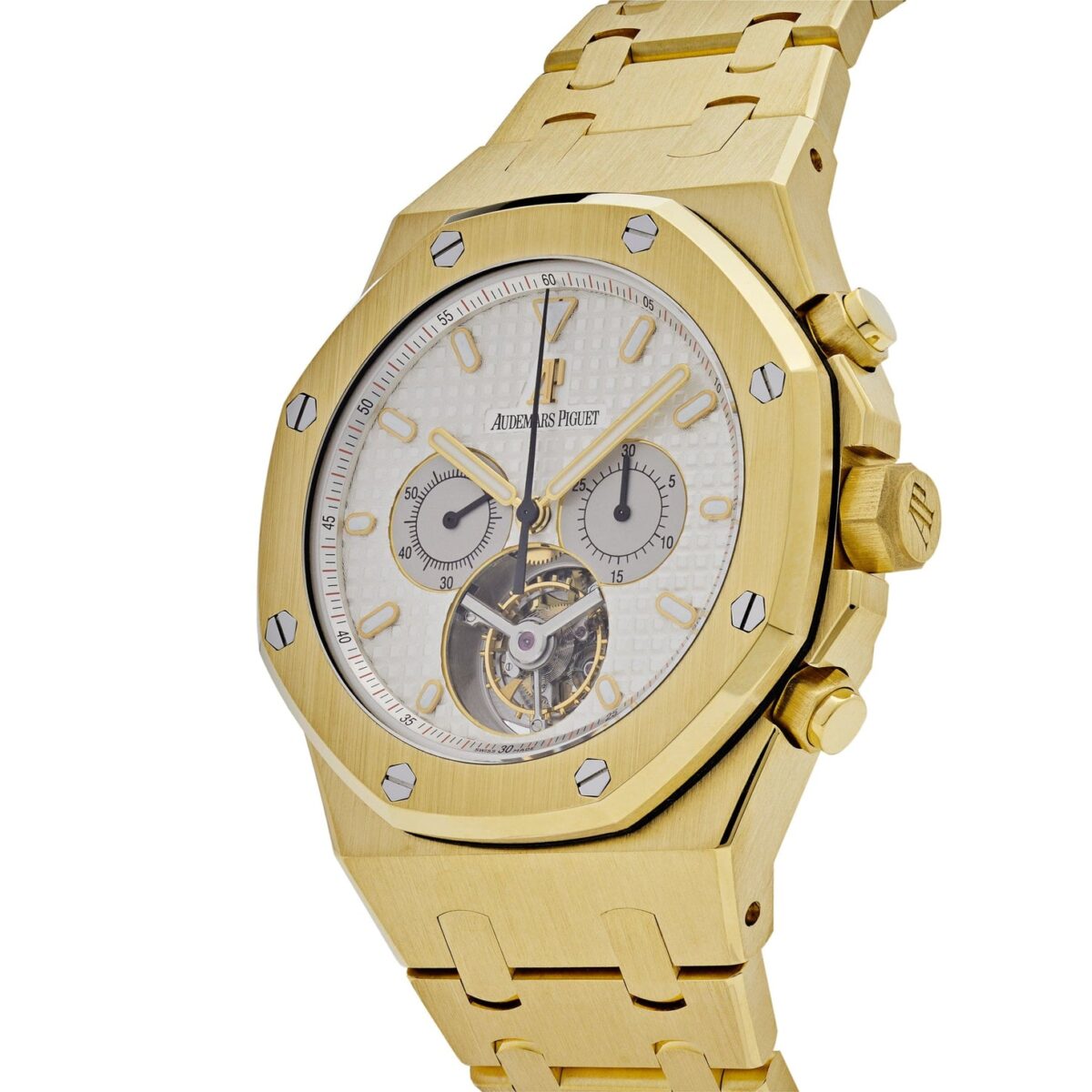 Audemars Piguet Royal Oak Tourbillon Chronograph Yellow Gold Silver Dial Replica