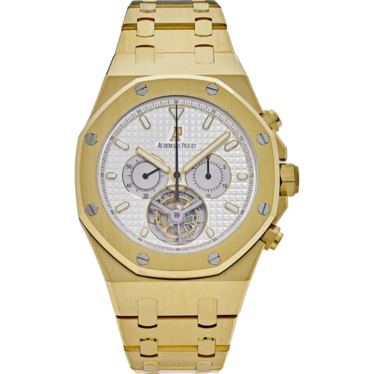 Audemars Piguet Royal Oak Tourbillon Chronograph Yellow Gold Silver Dial Replica