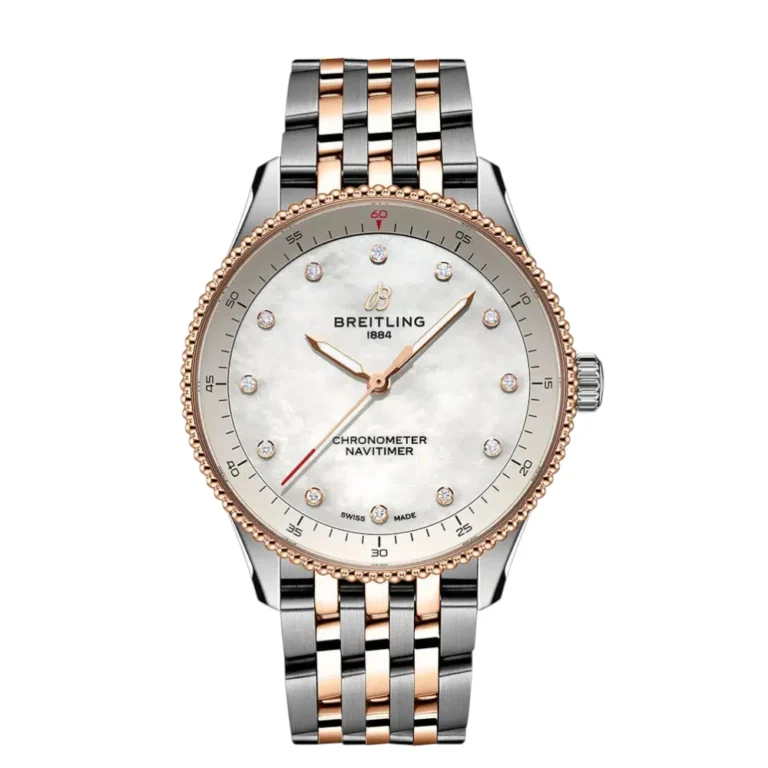 Breitling Navitimer 32mm Steel & Rose Gold Watch MOP Diamond Dial Replica