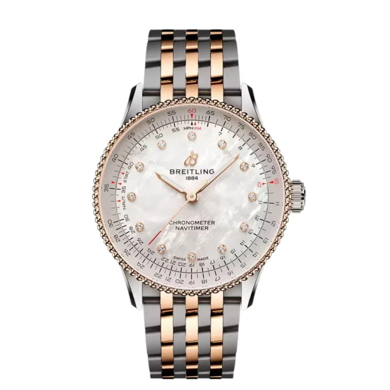 Breitling Navitimer 36mm Stainless Steel & Rose Gold Watch MOP Diamond Dial Replica