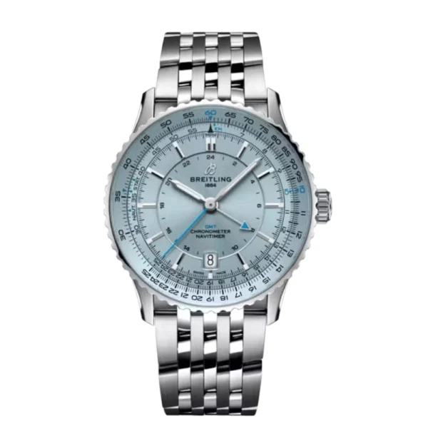 Breitling Navitimer GMT Stainless Steel Watch Ice Blue Dial Replica