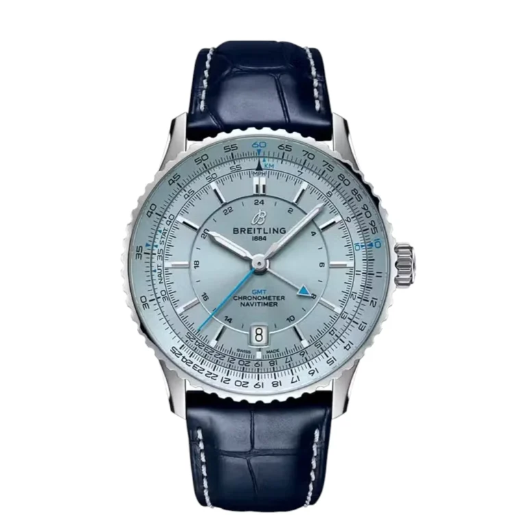 Breitling Navitimer GMT Stainless Steel with Blue Leather Watch Blue Dial Replica
