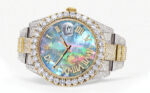 Diamond Iced Out Rolex Datejust 25 Carats Of Diamonds Abalone Mother Of Pearl Dial Two Tone Oyster Band Replica