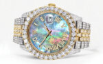 Diamond Iced Out Rolex Datejust 25 Carats Of Diamonds Abalone Mother of Pearl Dial Two Tone Jubilee Band Replica