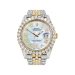 Diamond Iced Out Rolex Datejust 25 Carats Of Diamonds Abalone Mother of Pearl Dial Two Tone Jubilee Band Replica