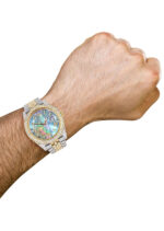 Diamond Iced Out Rolex Datejust 25 Carats Of Diamonds Abalone Mother of Pearl Dial Two Tone Two Row Jubilee Band Replica