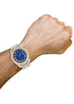 Diamond Iced Out Rolex Datejust 25 Carats Of Diamonds Blue Text Pattern Dial Two Tone Two Row Jubilee Band Replica