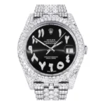 Diamond Iced Out Rolex Datejust 25 Carats Of Diamonds Custom Black Arabic Numeral Diamond Dial Two Row Jubilee Band Replica