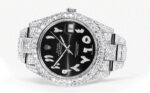 Diamond Iced Out Rolex Datejust 25 Carats Of Diamonds Custom Black Arabic Numeral Diamond Dial Two Row Oyster Band Replica