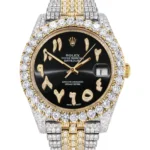 Diamond Iced Out Rolex Datejust 25 Carats Of Diamonds Custom Black Arabic Numeral Diamond Dial Replica