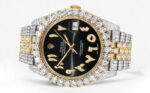 Diamond Iced Out Rolex Datejust 25 Carats Of Diamonds Custom Black Arabic Numeral Diamond Dial Replica