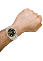 Diamond Iced Out Rolex Datejust 25 Carats Of Diamonds Custom Black Arabic Numeral Diamond Dial Replica