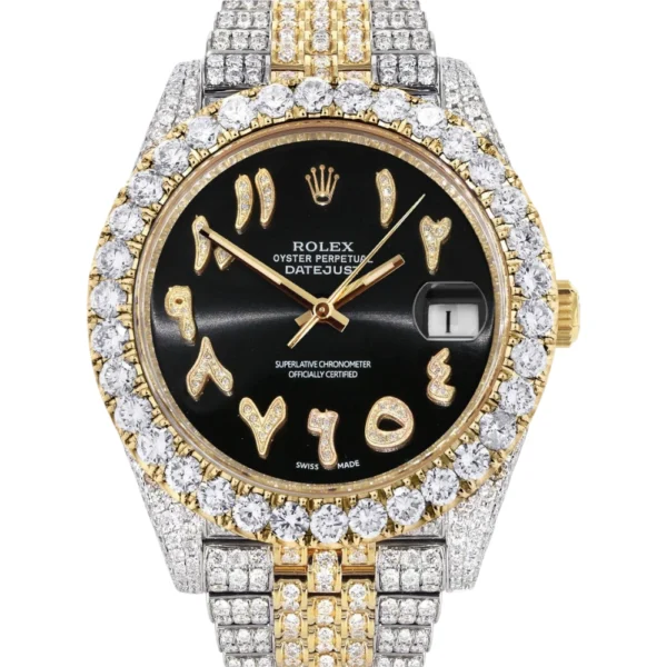 Diamond Iced Out Rolex Datejust 25 Carats Of Diamonds Custom Black Arabic Numeral Diamond Dial Replica